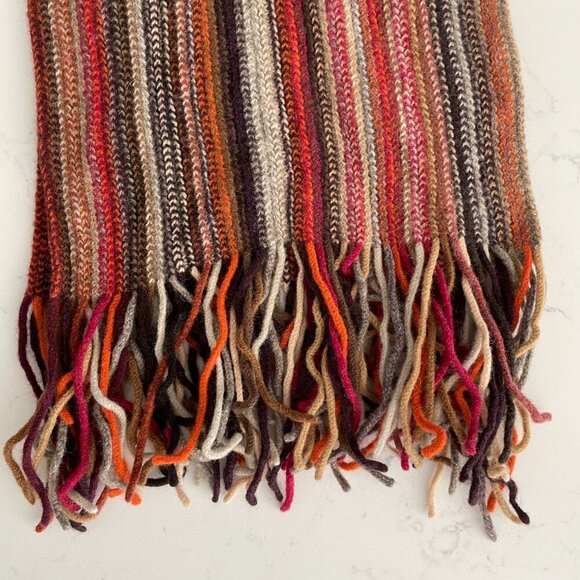William Brunton Hand Knits Made in Scotland Striped Lambswool Knit Scarf Multi - Picture 3 of 6